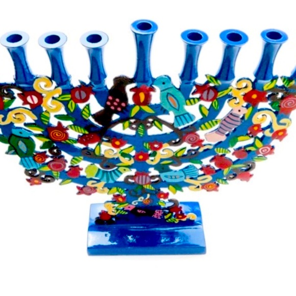 Laser Cut Hanukkah Menorah - Pomegranates + Birds, Cobalt Blue - Picture 8 of 10